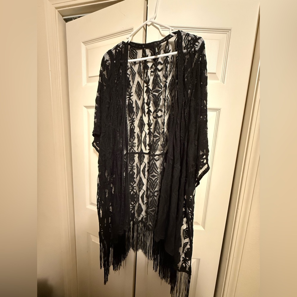 Torrid Black Fringe Kimono
